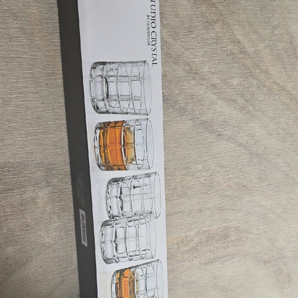Set of Cut Glass Whiskey Tumblers - Clear with Amber Accent Crytal